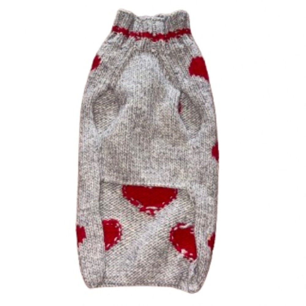 Chilly Dog Red Hearts Gray and Red Heart Patterned Wool Knit Dog Sweater size S - Picture 3 of 7